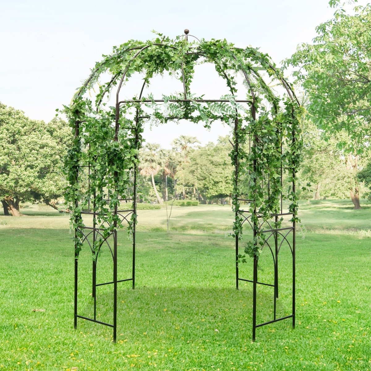 8.4 x 7 Ft Birdcage Garden Arbor – Large Metal Outdoor Arbor with Hooks (Bronze) - Napa Valley Wildflower Co.