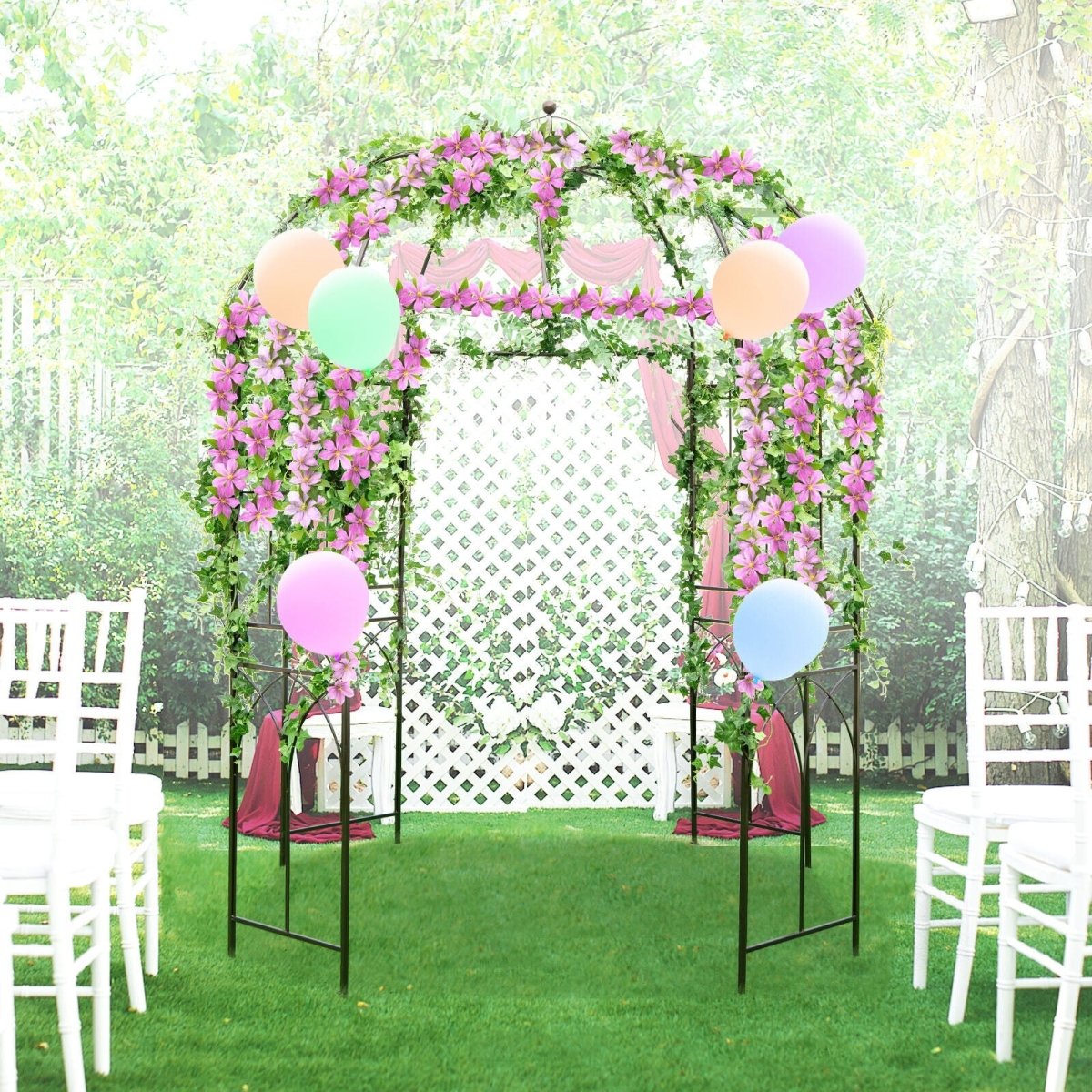 8.4 x 7 Ft Birdcage Garden Arbor – Large Metal Outdoor Arbor with Hooks (Bronze) - Napa Valley Wildflower Co.