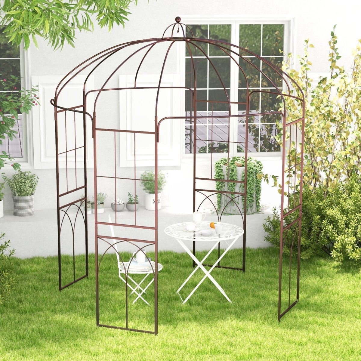 8.4 x 7 Ft Birdcage Garden Arbor – Large Metal Outdoor Arbor with Hooks (Bronze) - Napa Valley Wildflower Co.
