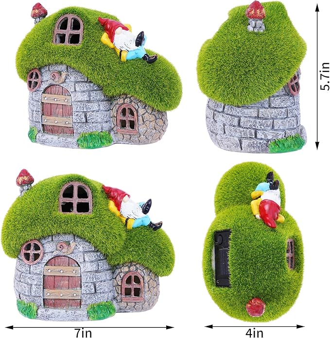 Set of miniature fairy houses with gnomes on a white background