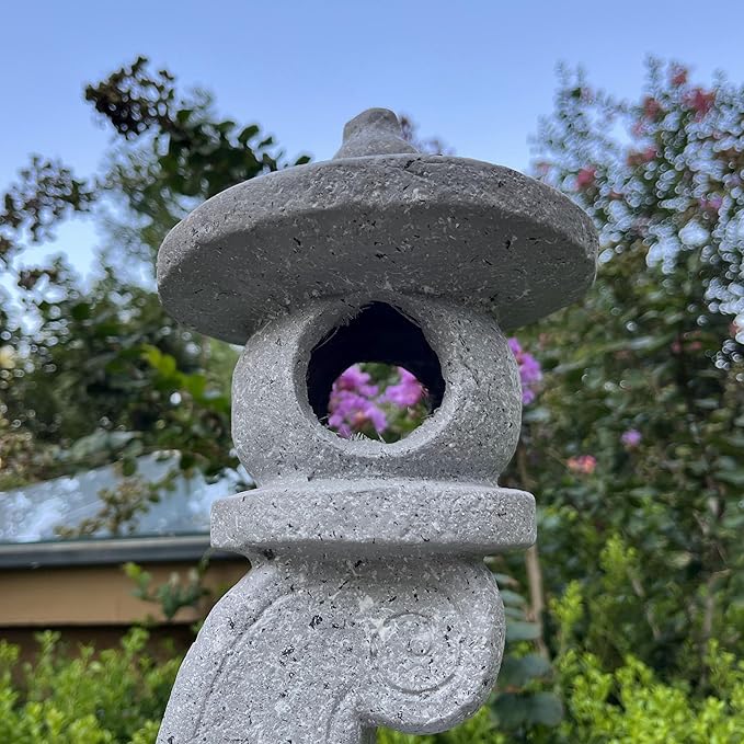Stone lantern with a garden background