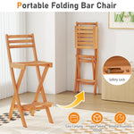 Wooden portable folding bar chair with safety lock feature on a white background