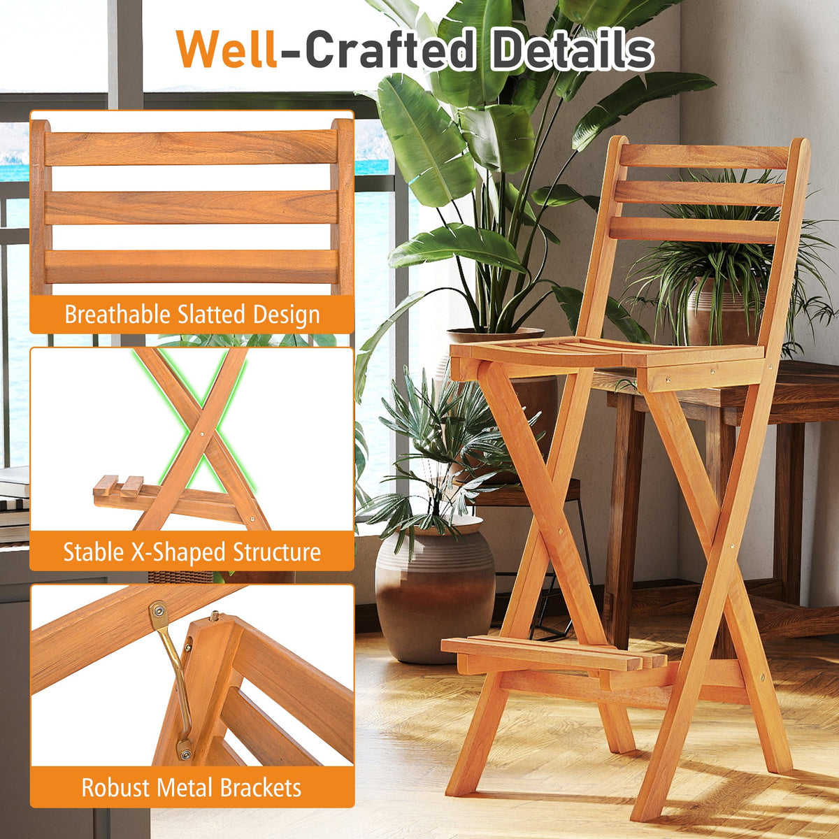 Wooden chair with highlighted features in a room setting