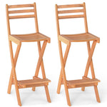Two wooden folding stools on a white background