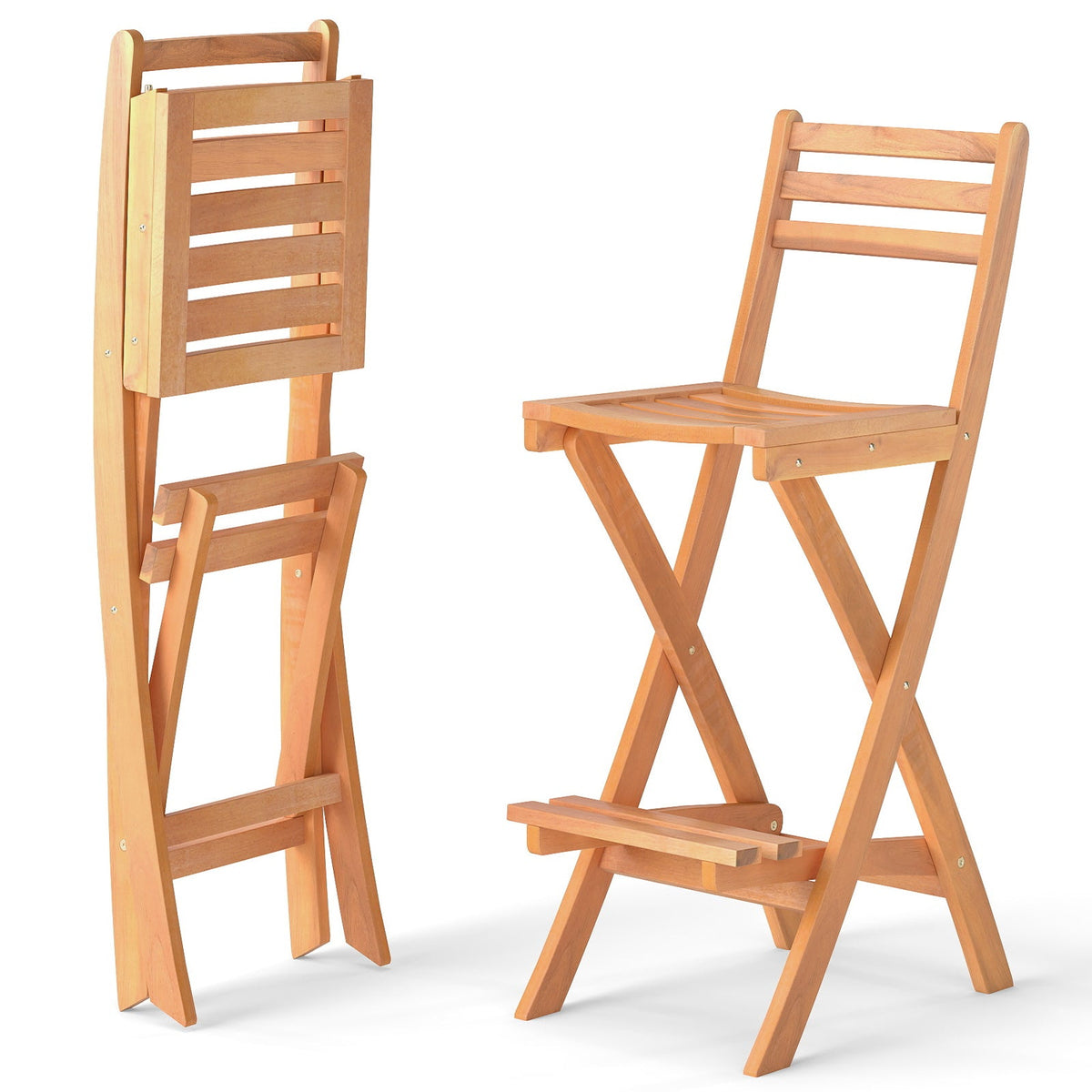 Two wooden folding chairs on a white background
