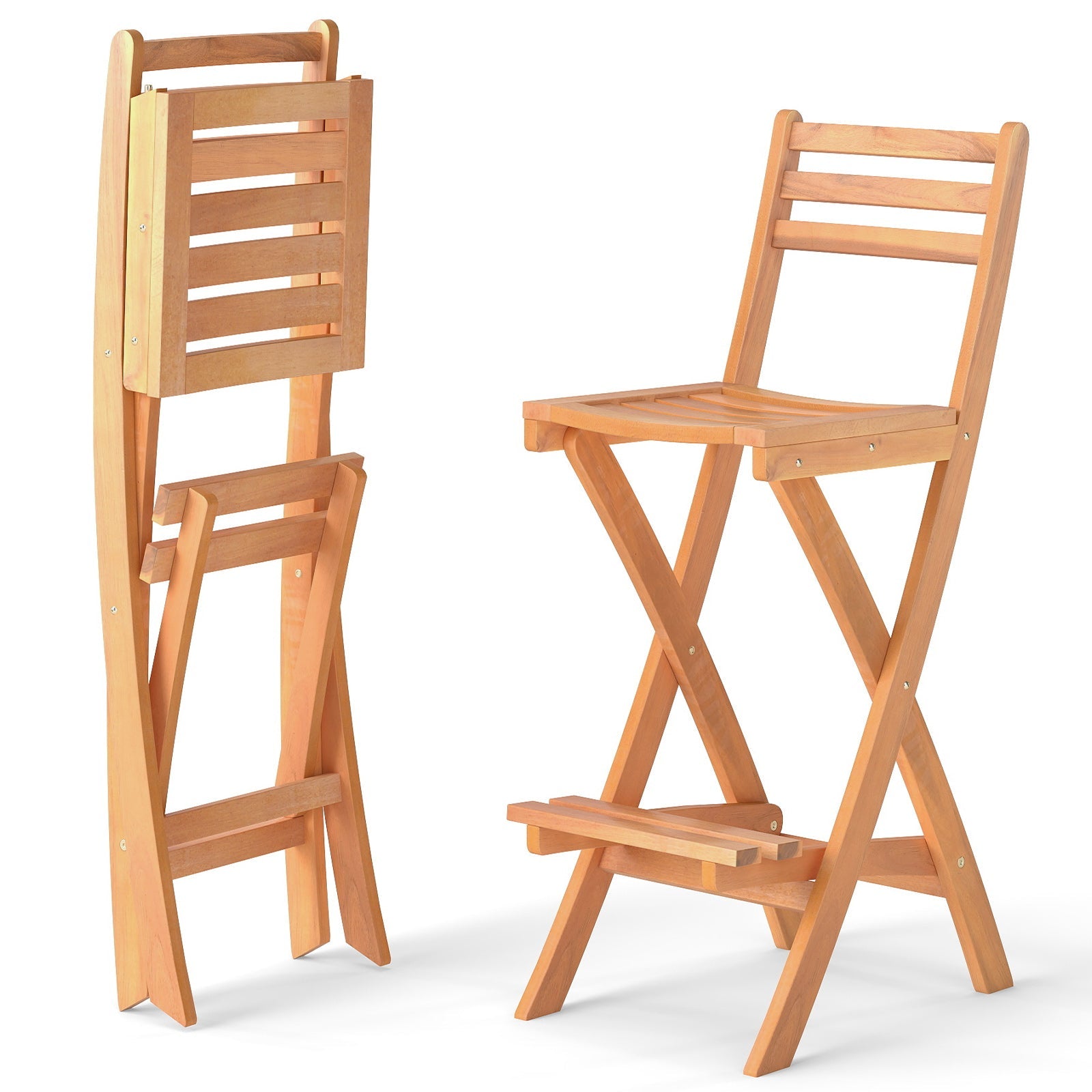 Two wooden folding chairs on a white background