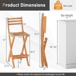 Wooden bar stool with dimensions and product details on a white background