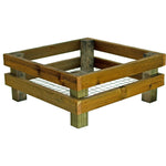 Wooden square planter box with wire mesh on a white background