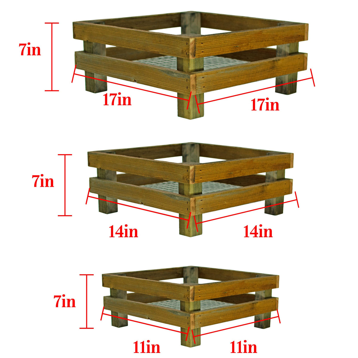 Wooden crates with dimensions labeled on a white background
