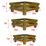 Wooden crates with dimensions labeled on a white background