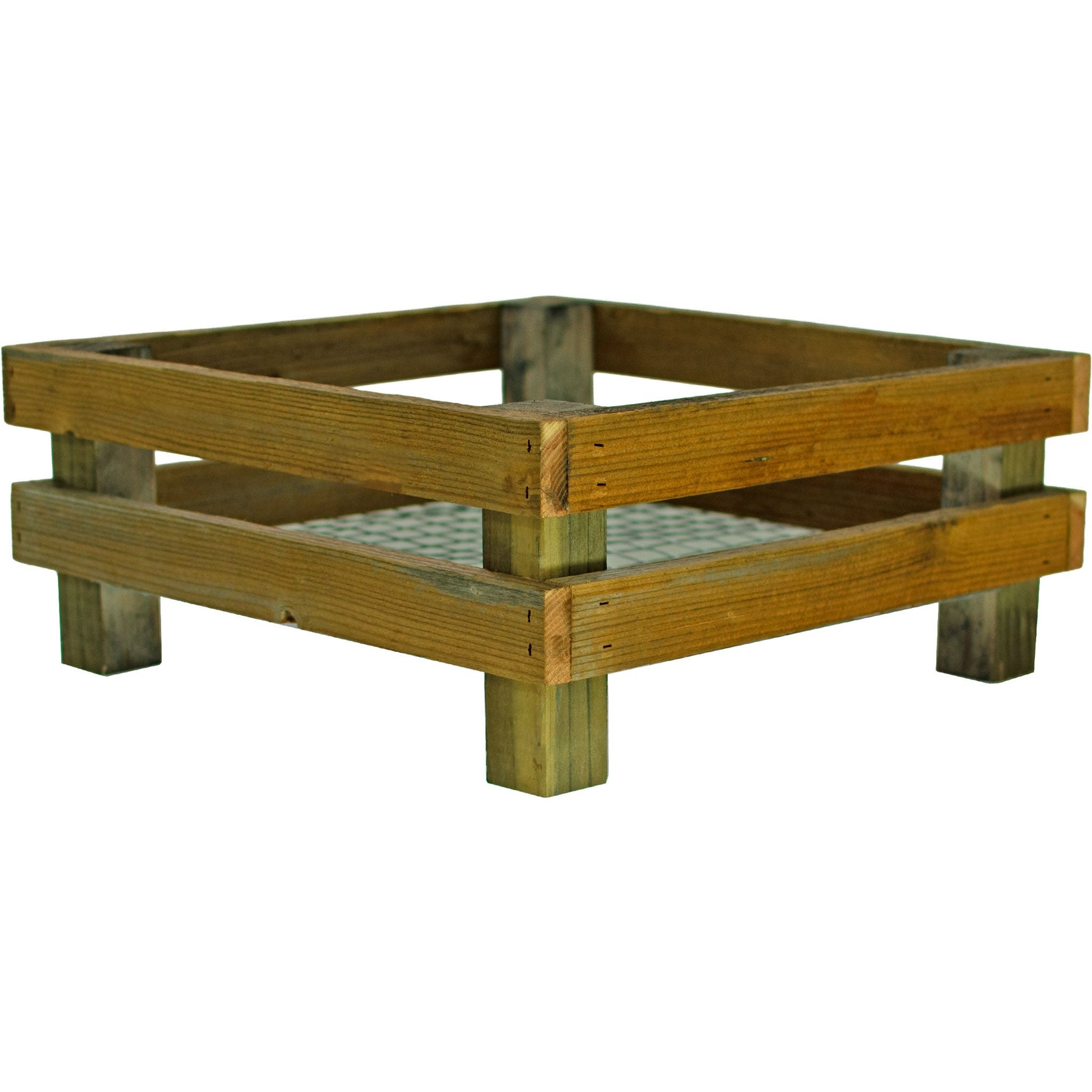 Wooden square fire pit on a white background