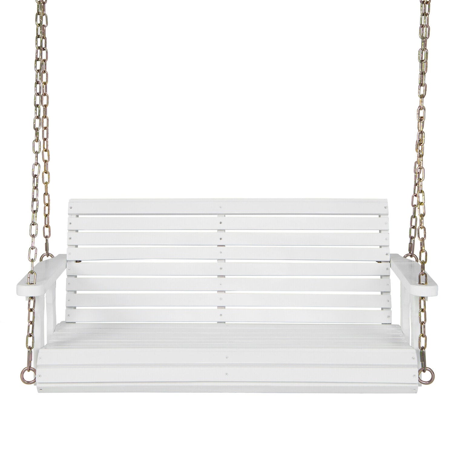White wooden swing with chains on a white background