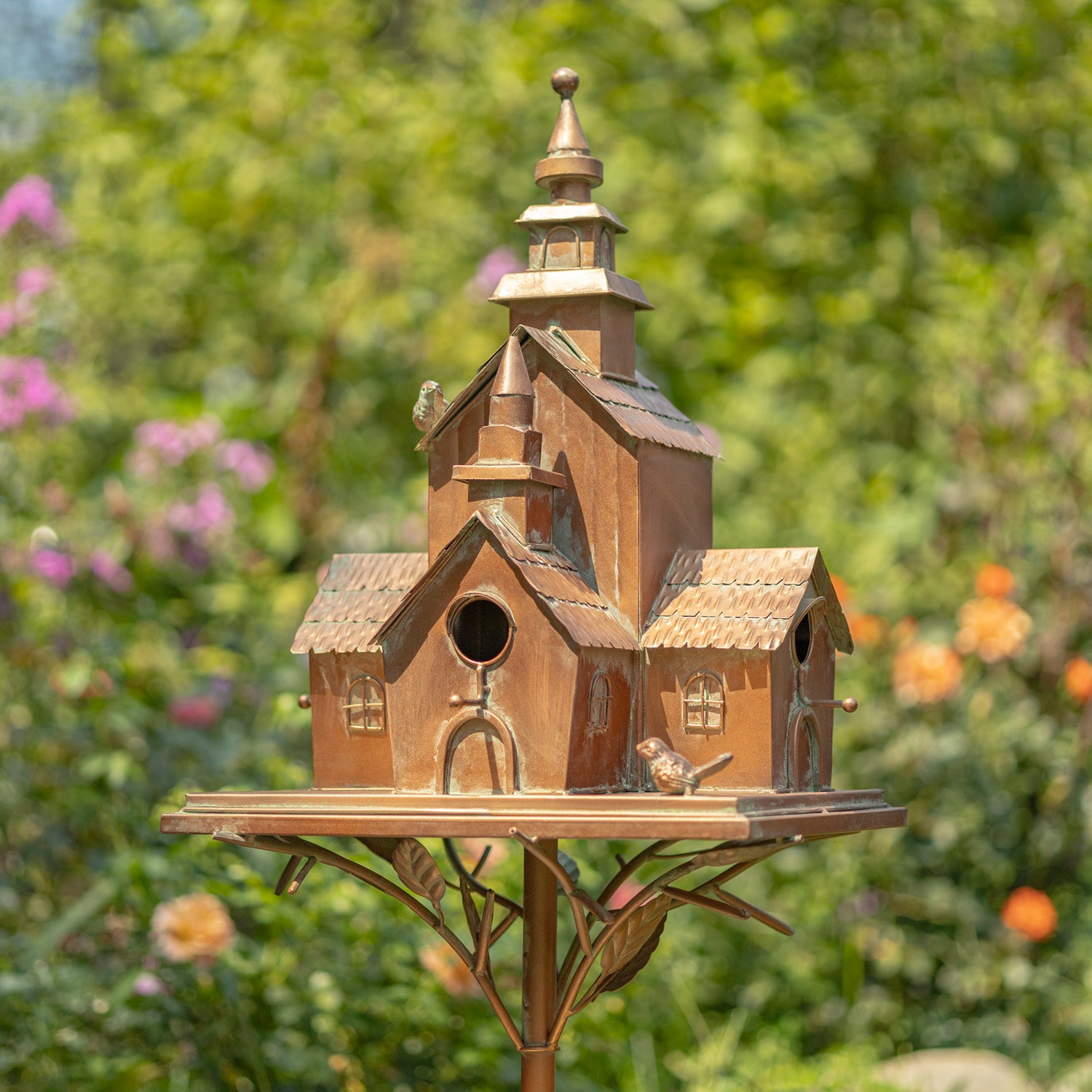 75.75" Tall Montana Multi-Home Copper Birdhouse Garden Stake
