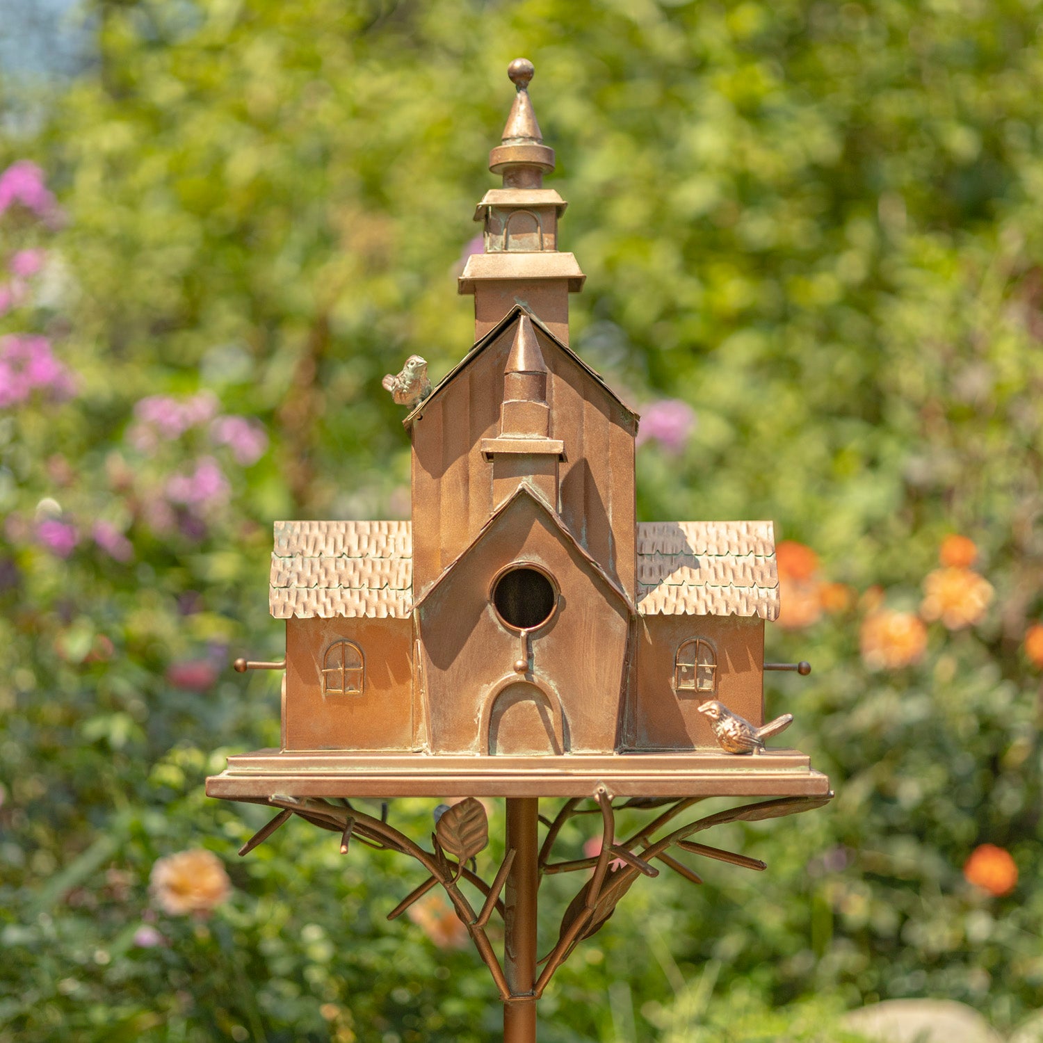 75.75" Tall Montana Multi-Home Copper Birdhouse Garden Stake