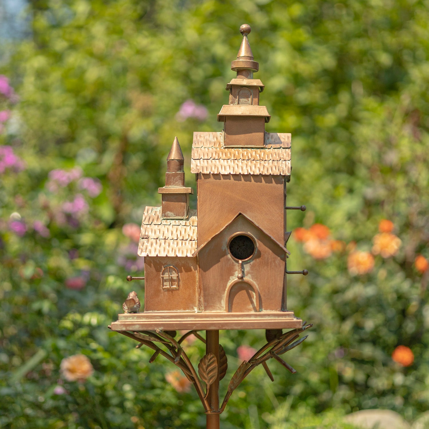 75.75" Tall Montana Multi-Home Copper Birdhouse Garden Stake