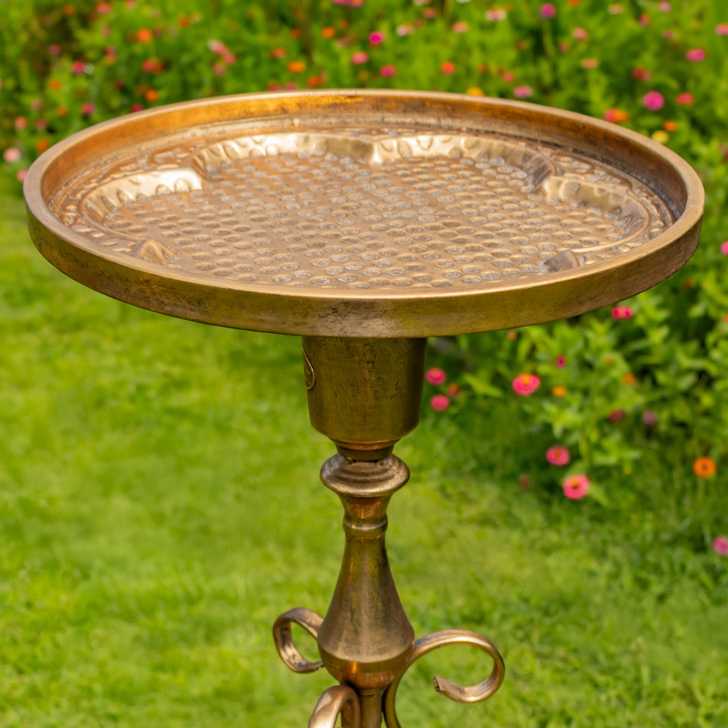 29.5" Tall Dark Gold Round Metal Plant Stand & Bird Feeder