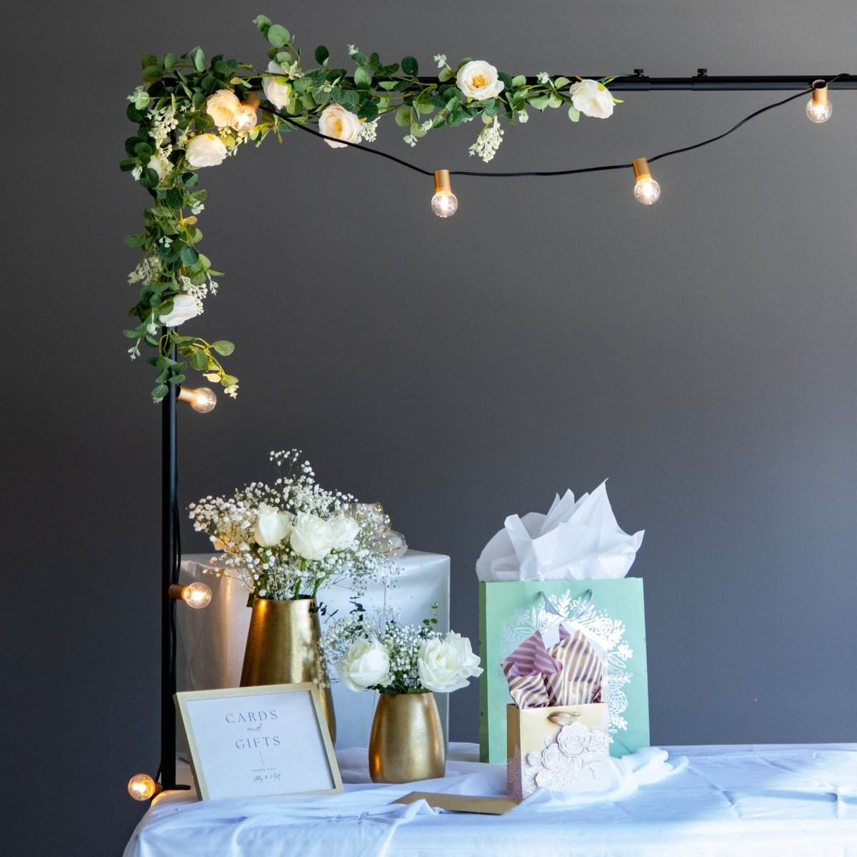 Adjustable Table Light Frame with 25' G40 String Lights – Party & Event Lighting Kit (Save $20) - Napa Valley Wildflower Co.