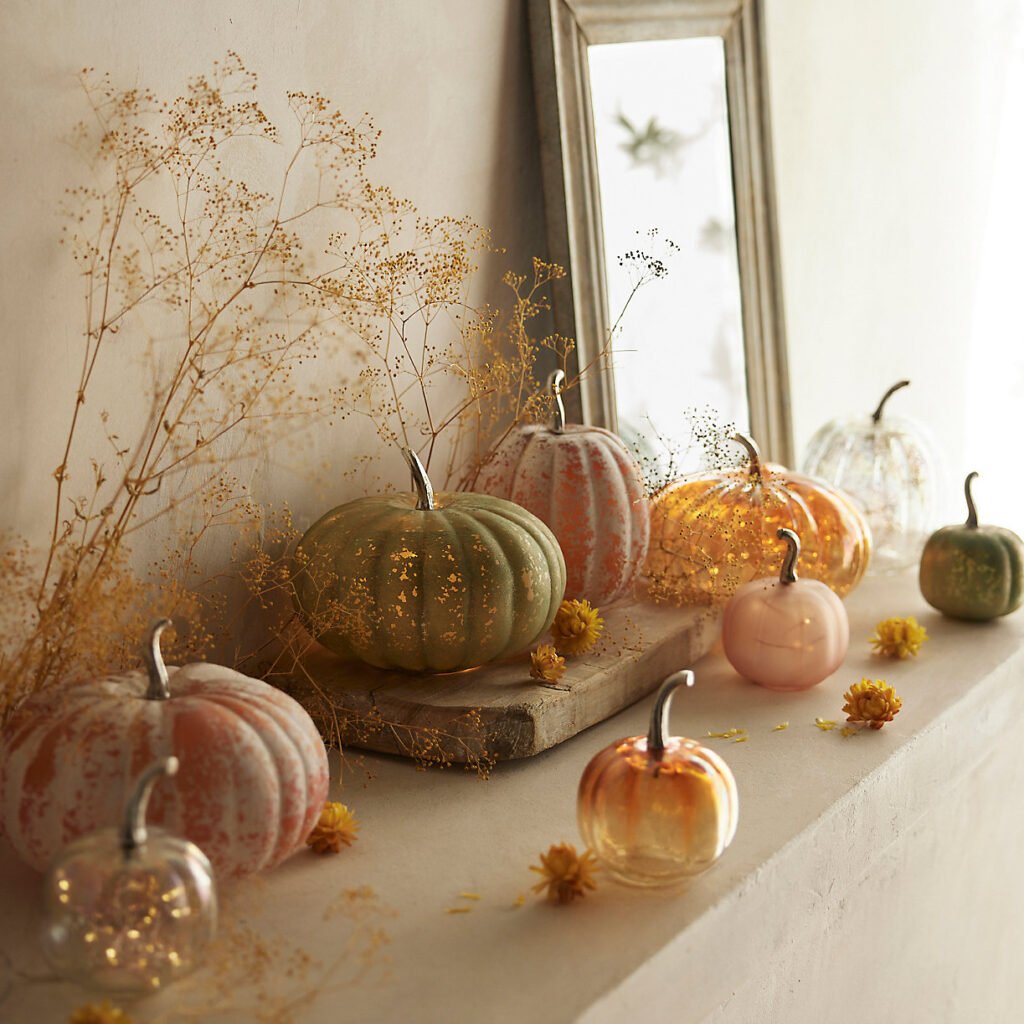 Amber Iridescent Glass Pumpkin with Brass Stem - Napa Valley Wildflower Co.