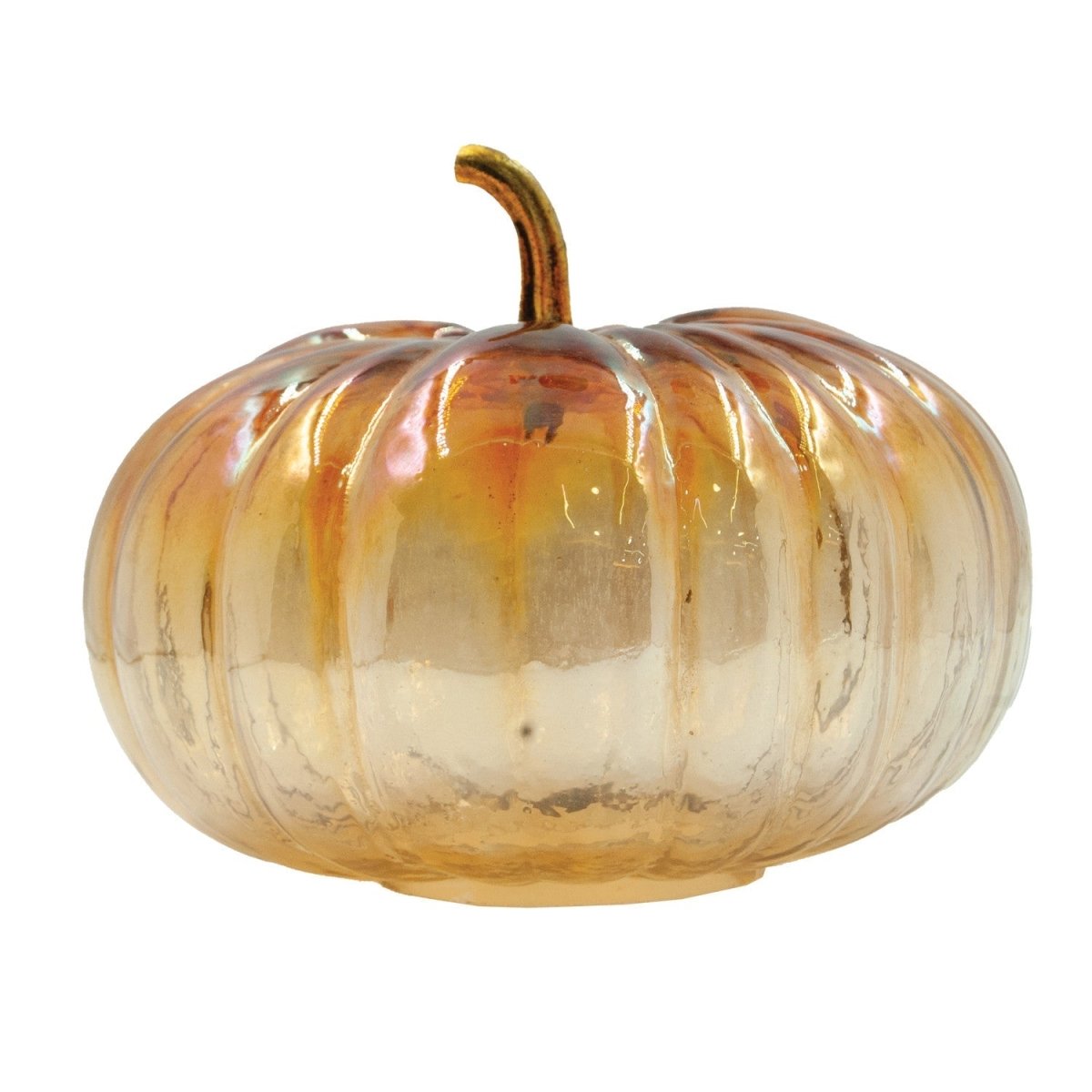 Amber Iridescent Glass Pumpkin with Brass Stem - Napa Valley Wildflower Co.