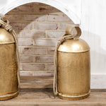 Antique Gold Bell Hanger with Rope | Distressed Holiday & Year - Round Accent - Napa Valley Wildflower Co.