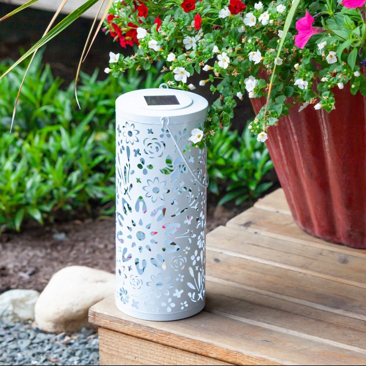 Bloom Punched Metal Solar Lantern – Classic White - Napa Valley Wildflower Co.