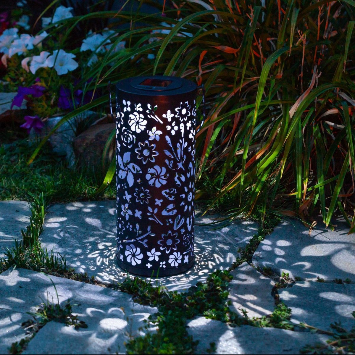 Bloom Punched Metal Solar Lantern – Midnight Blue - Napa Valley Wildflower Co.