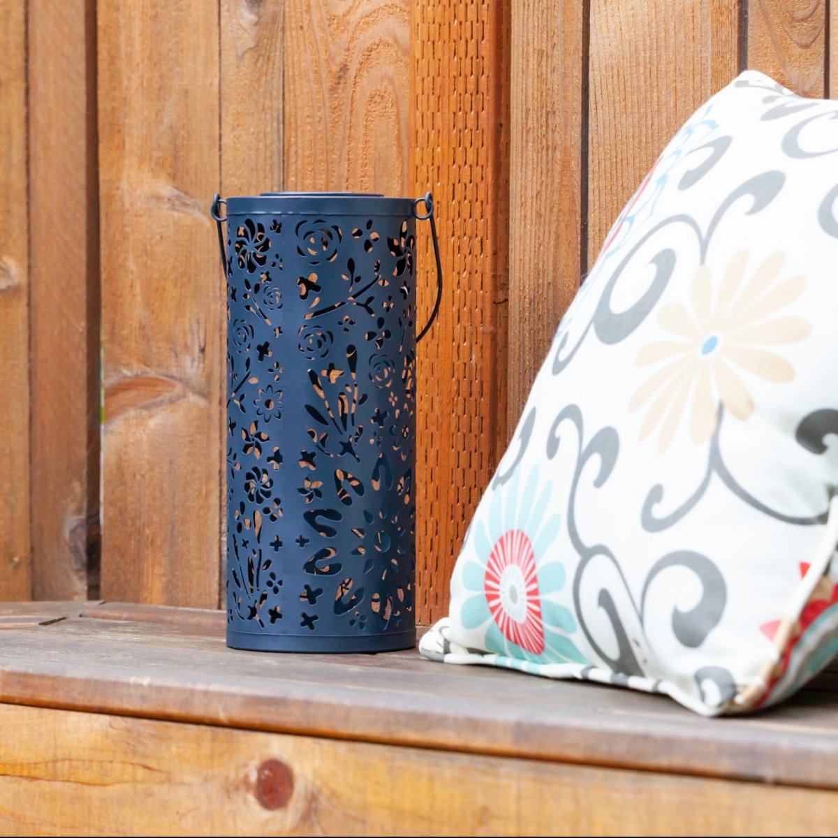 Bloom Punched Metal Solar Lantern – Midnight Blue - Napa Valley Wildflower Co.