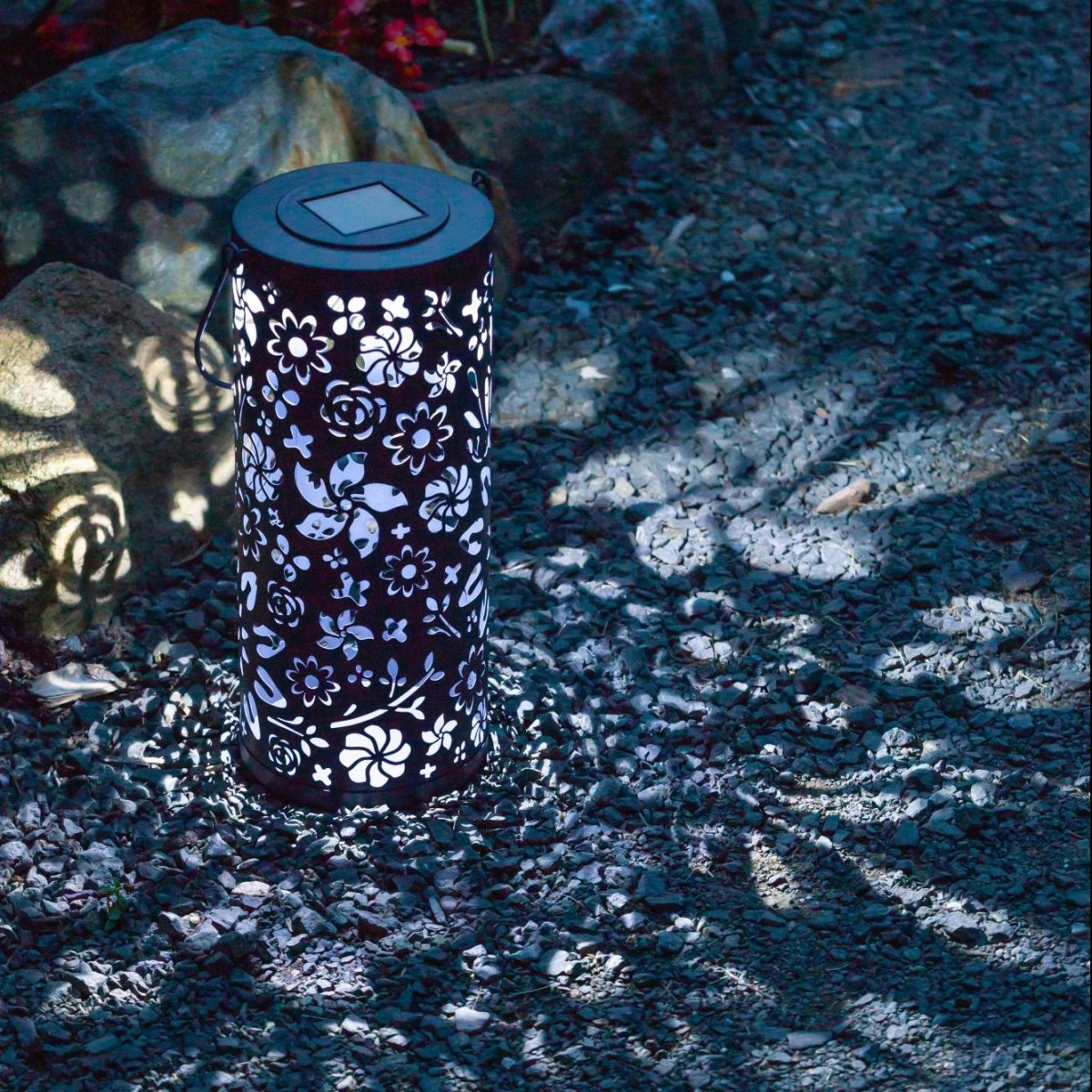 Bloom Punched Metal Solar Lantern – Midnight Blue - Napa Valley Wildflower Co.