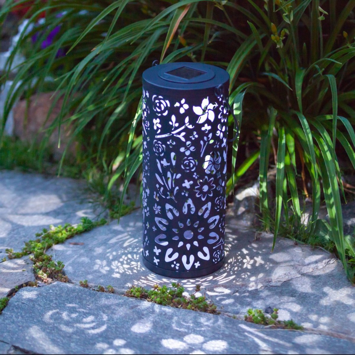 Bloom Punched Metal Solar Lantern – Midnight Blue - Napa Valley Wildflower Co.