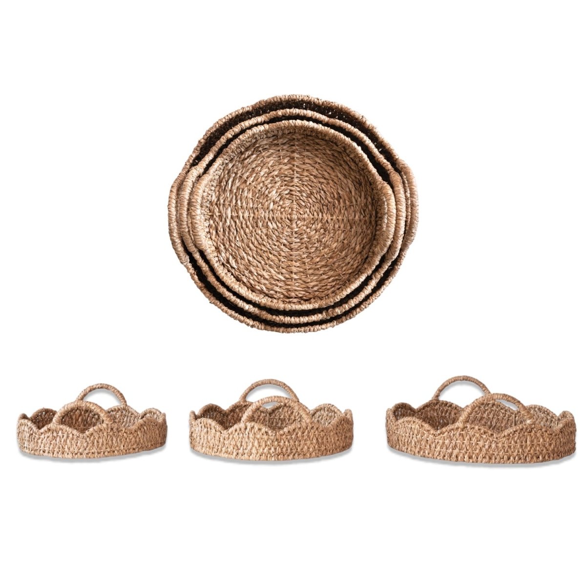 Braided Bankuan & Rattan Scalloped Tray with Handles - Napa Valley Wildflower Co.