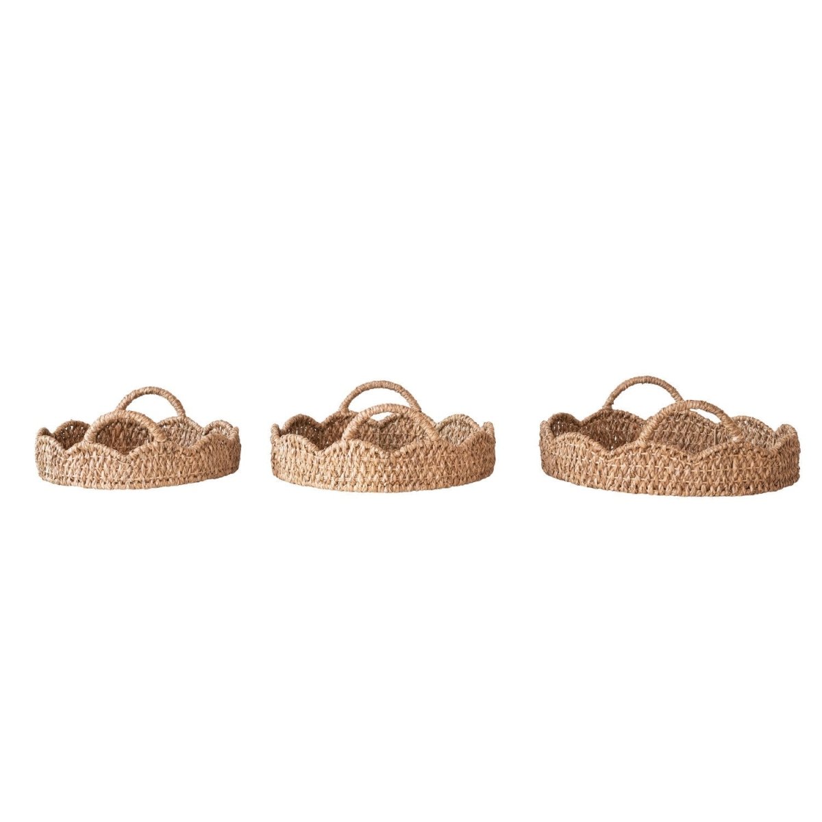 Braided Bankuan & Rattan Scalloped Tray with Handles - Napa Valley Wildflower Co.