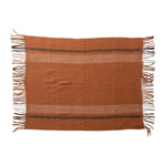 Brushed Orange Acrylic & New Zealand Wool Throw Blanket with Stripes & Fringe - Napa Valley Wildflower Co.