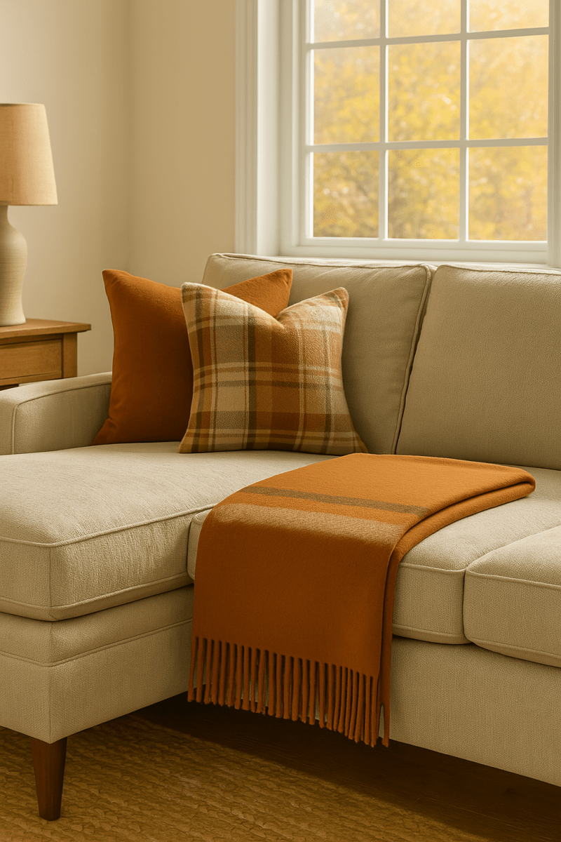 Brushed Orange Acrylic & New Zealand Wool Throw Blanket with Stripes & Fringe - Napa Valley Wildflower Co.