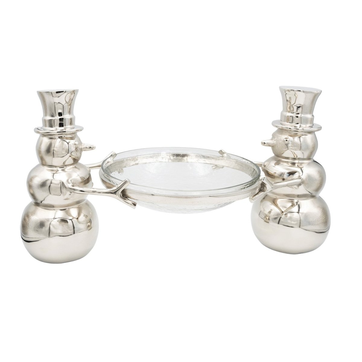 Cast Aluminum Snowmen Centerpiece with Hammered Glass Bowl - Napa Valley Wildflower Co.