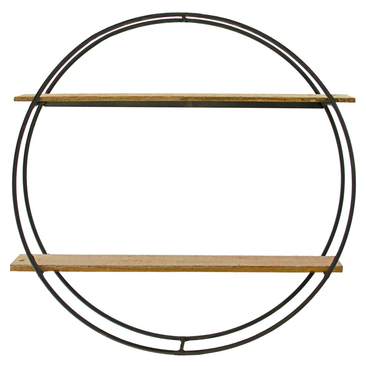 Circular Floating Wall Shelf – Matte Black Steel Frame with Solid Redwood Shelves (24") - Napa Valley Wildflower Co.