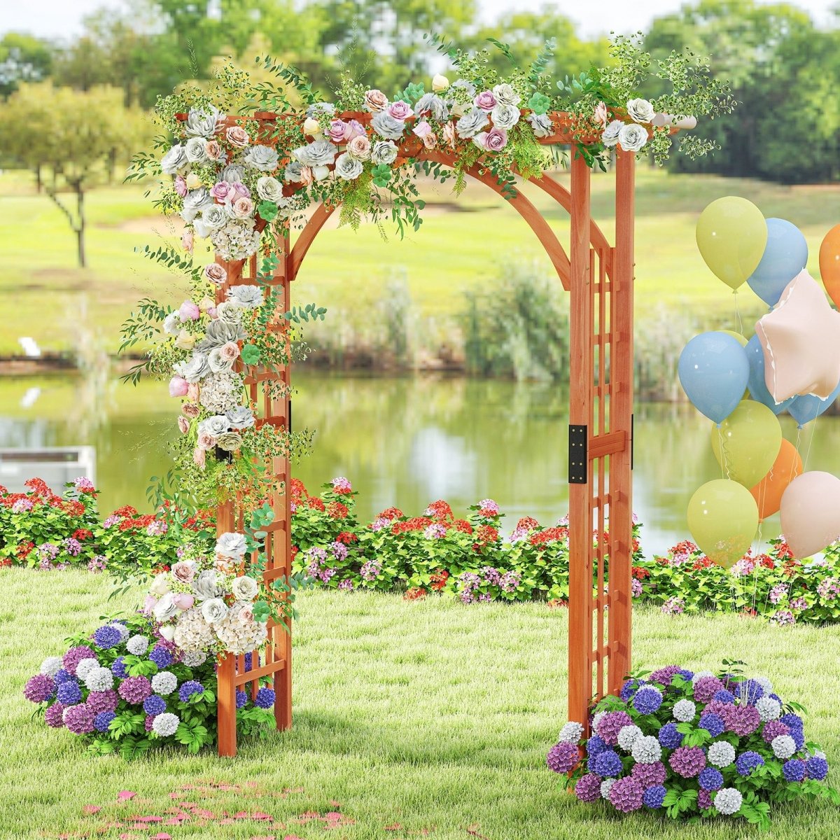 Classic Garden Arbor Arch with Lattice Trellis – Outdoor Pergola for Climbing Plants & Wedding Decor - Napa Valley Wildflower Co.