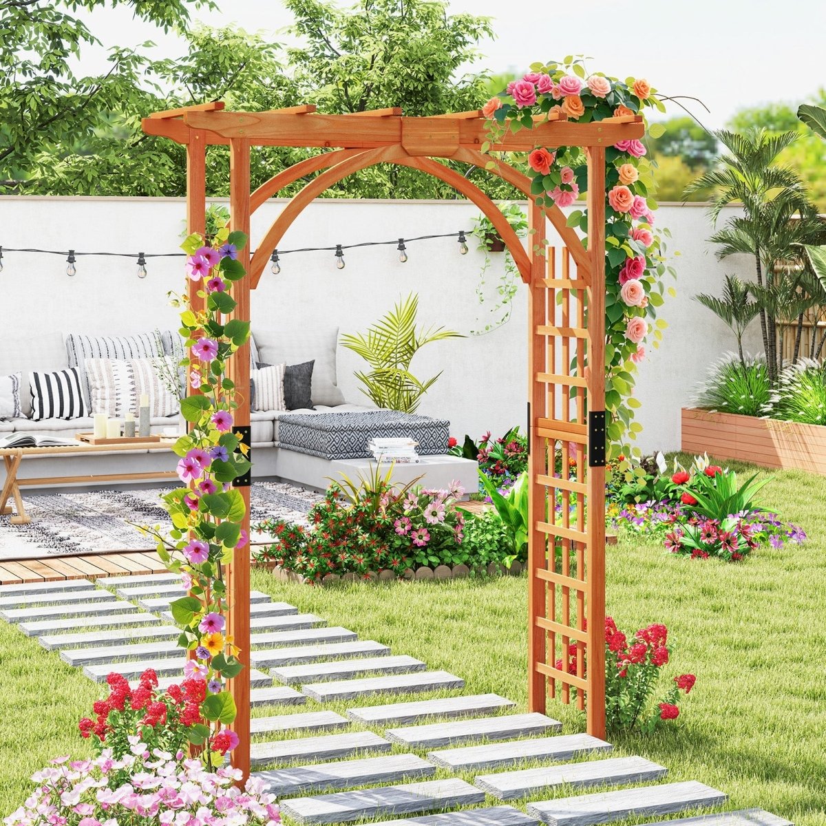 Classic Garden Arbor Arch with Lattice Trellis – Outdoor Pergola for Climbing Plants & Wedding Decor - Napa Valley Wildflower Co.