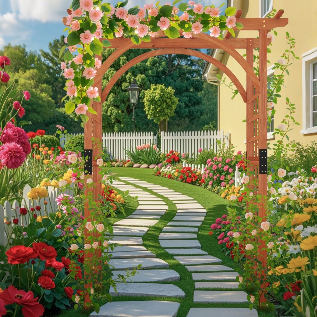 Classic Garden Arbor Arch with Lattice Trellis – Outdoor Pergola for Climbing Plants & Wedding Decor - Napa Valley Wildflower Co.