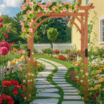 Classic Garden Arbor Arch with Lattice Trellis – Outdoor Pergola for Climbing Plants & Wedding Decor - Napa Valley Wildflower Co.