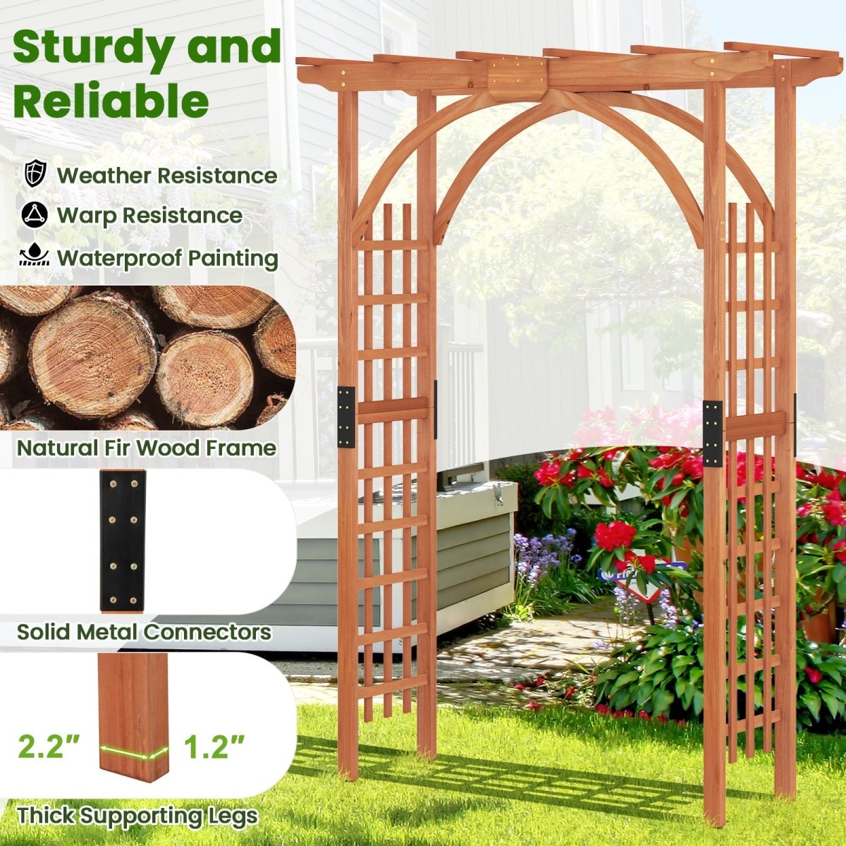 Classic Garden Arbor Arch with Lattice Trellis – Outdoor Pergola for Climbing Plants & Wedding Decor - Napa Valley Wildflower Co.