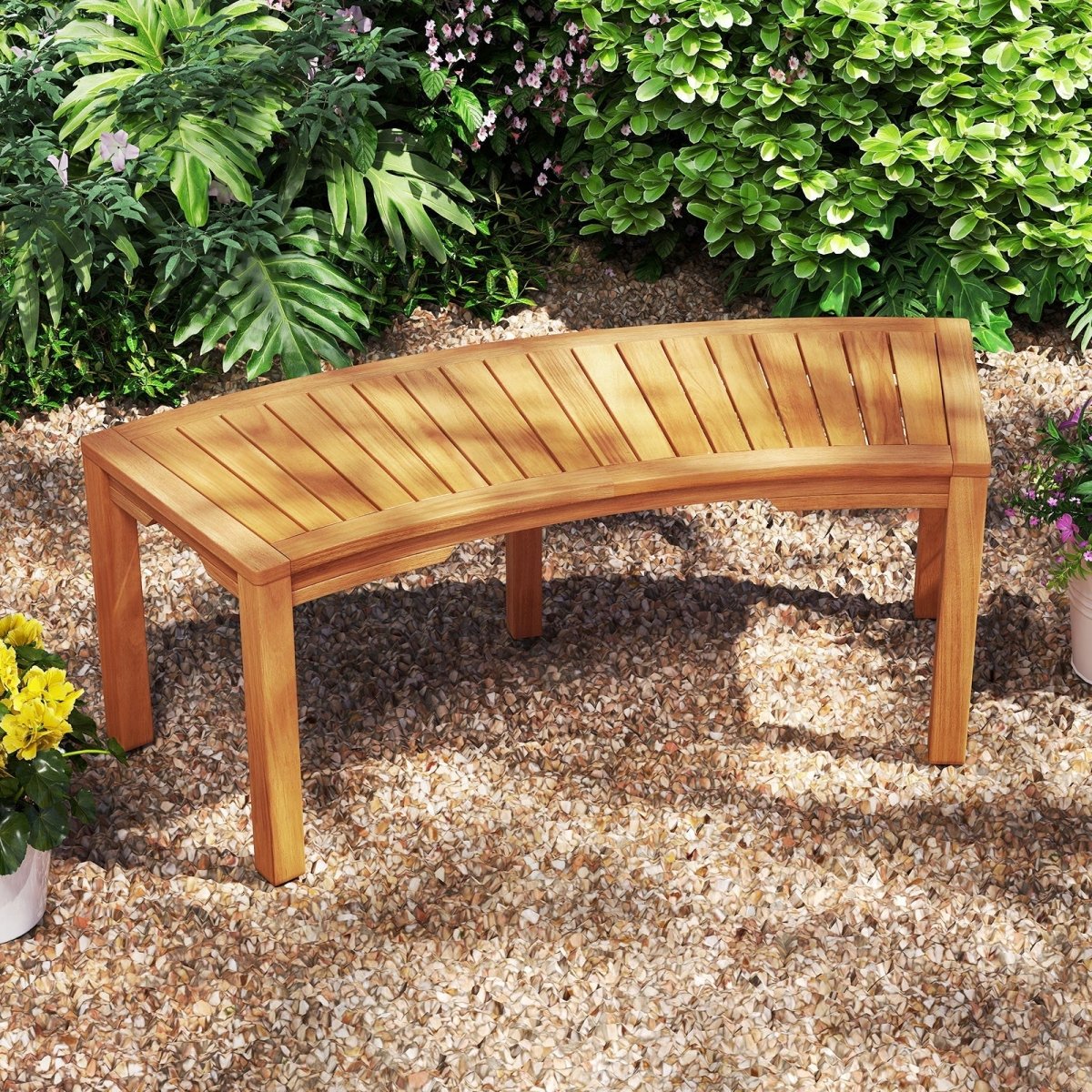 Curved Acacia Wood Outdoor Bench – 2 - Person Garden Bench (Modular Design) - Napa Valley Wildflower Co.