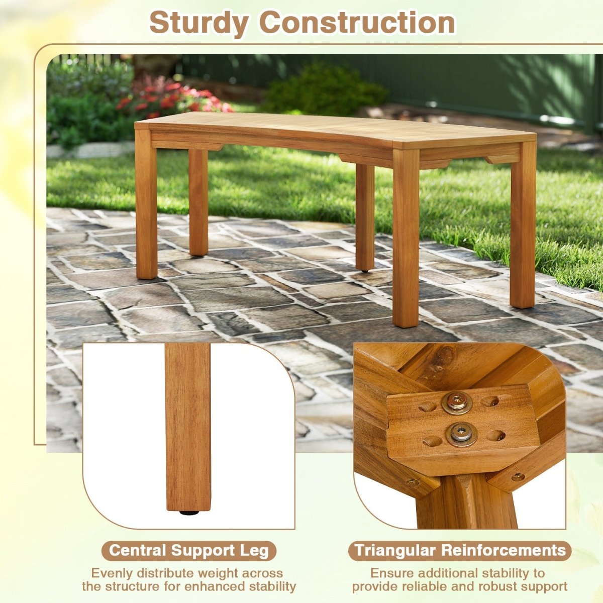 Curved Acacia Wood Outdoor Bench – 2 - Person Garden Bench (Modular Design) - Napa Valley Wildflower Co.