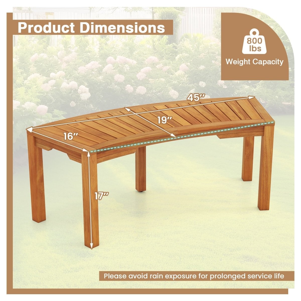 Curved Acacia Wood Outdoor Bench – 2 - Person Garden Bench (Modular Design) - Napa Valley Wildflower Co.