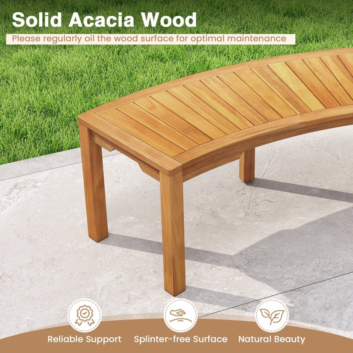 Curved Acacia Wood Outdoor Bench – 2 - Person Garden Bench (Modular Design) - Napa Valley Wildflower Co.