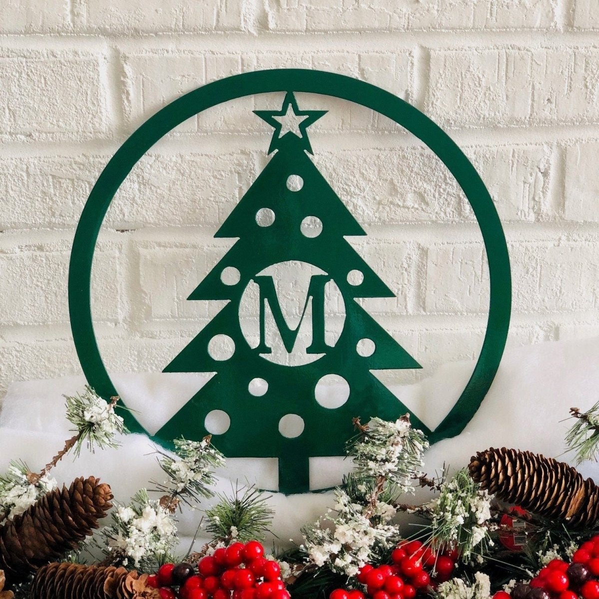Custom Monogram Christmas Tree Metal Sign | Door Hanger - Napa Valley Wildflower Co.