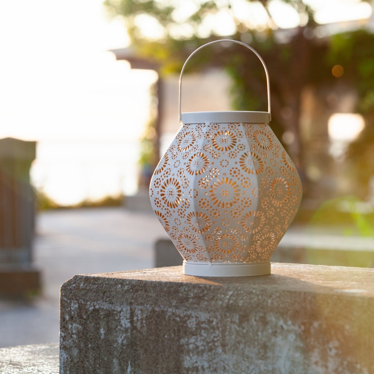 Daisy Punched Metal Solar Lantern | Decorative Outdoor Solar Light - Napa Valley Wildflower Co.