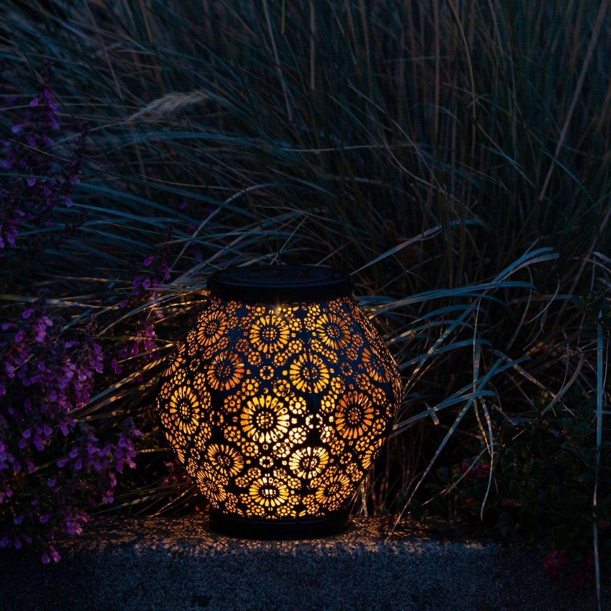 Daisy Punched Metal Solar Lanterns – 2 - Pack - Napa Valley Wildflower Co.