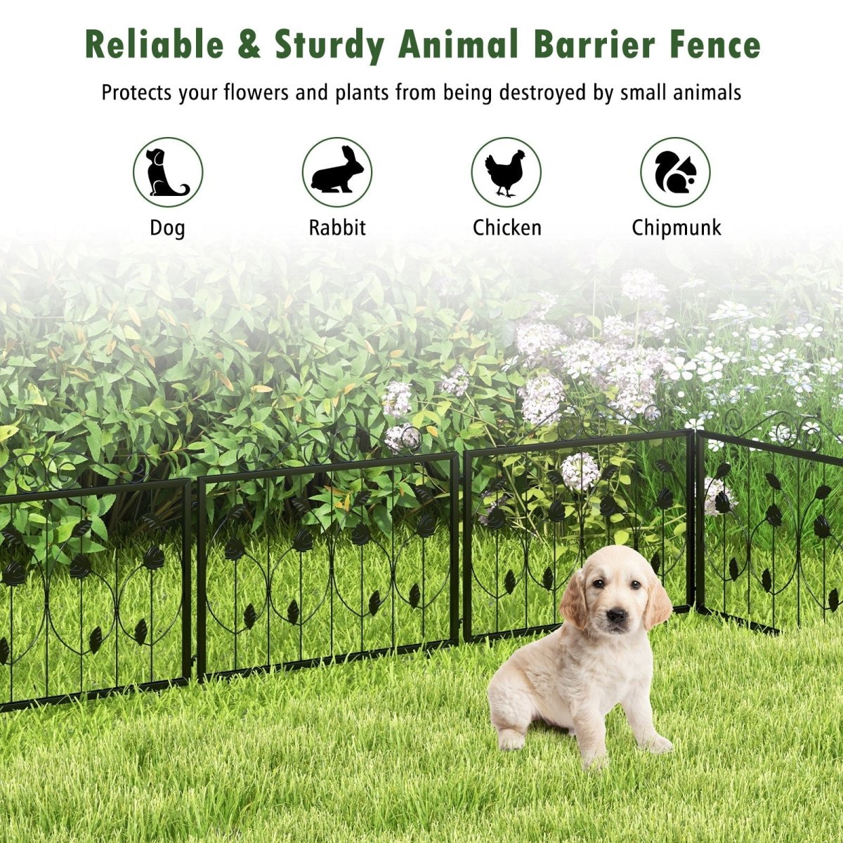 Decorative Garden Fence – 8 Panel Metal Animal Barrier Border (15 Ft, Black) - Napa Valley Wildflower Co.