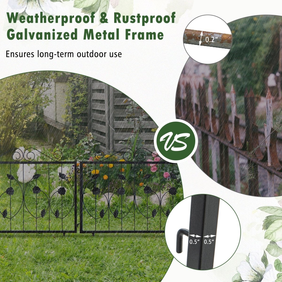 Decorative Garden Fence – 8 Panel Metal Animal Barrier Border (15 Ft, Black) - Napa Valley Wildflower Co.