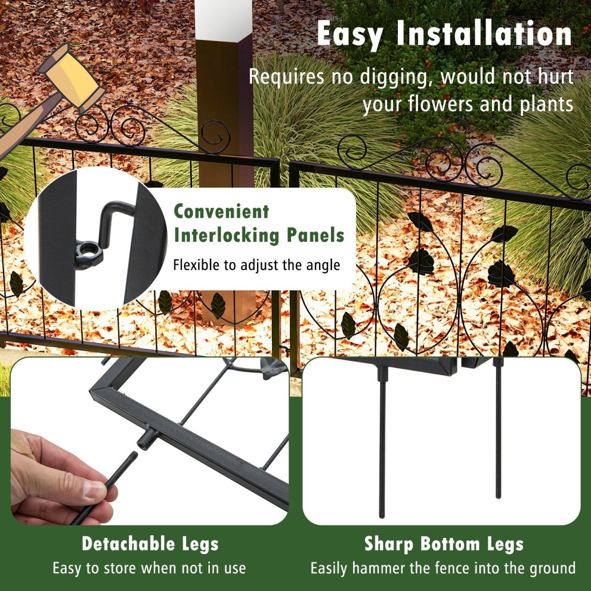 Decorative Garden Fence – 8 Panel Metal Animal Barrier Border (15 Ft, Black) - Napa Valley Wildflower Co.